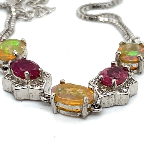 Opal 3.20ct Tourmaline 2.50ct Platinum Finish Solid 925 Sterling Silver Bracelet - Picture 3 of 7